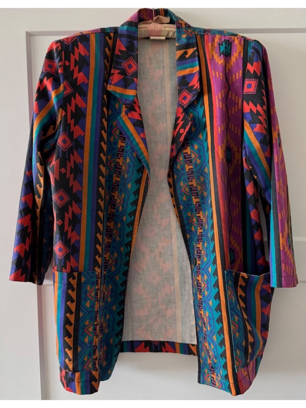VTG 80s 90s Tickets California Multicolor Tribal Geometric Jacket Size 12